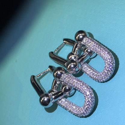 [Hyrra Jewelry]HARDWARE DROP EARRINGS DOUBLE LINK DIAMOND