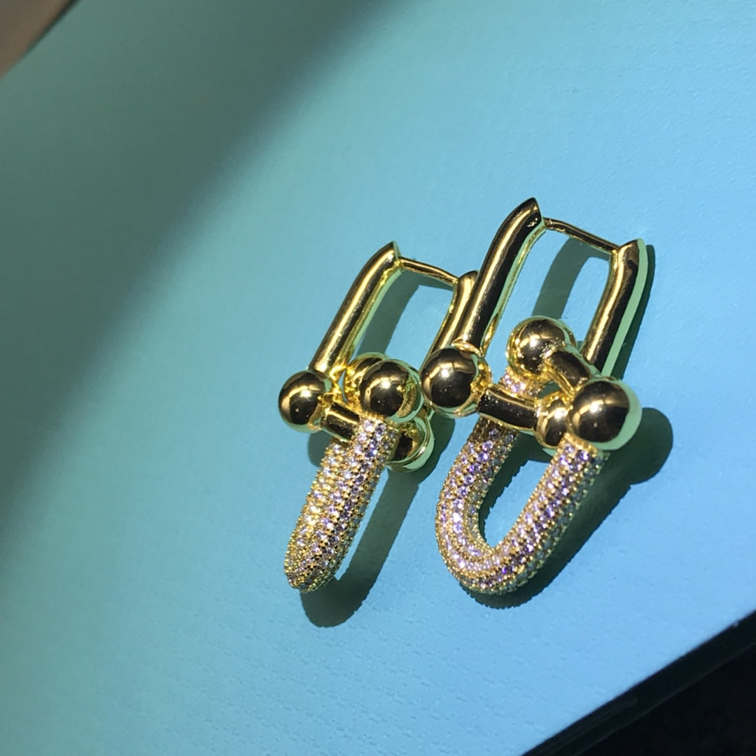 [Hyrra Jewelry]HARDWARE DROP EARRINGS DOUBLE LINK DIAMOND