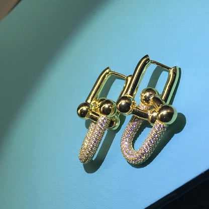 [Hyrra Jewelry]HARDWARE DROP EARRINGS DOUBLE LINK DIAMOND