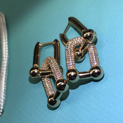 [Hyrra Jewelry]HARDWARE DROP EARRINGS DOUBLE LINK DIAMOND