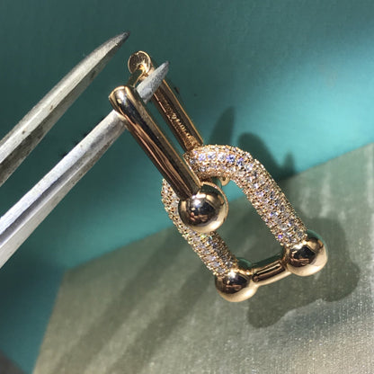[Hyrra Jewelry]HARDWARE DROP EARRINGS DOUBLE LINK DIAMOND