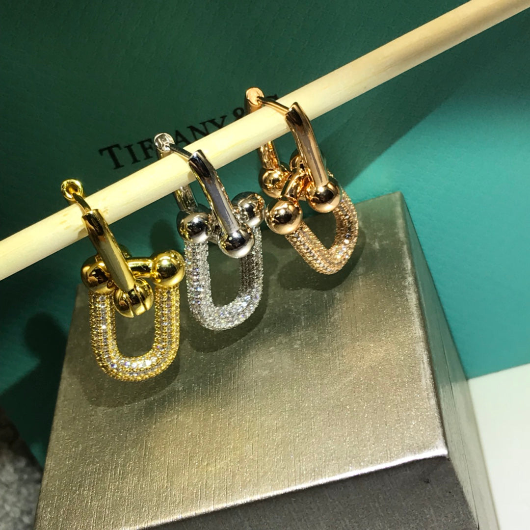 [Hyrra Jewelry]HARDWARE DROP EARRINGS DOUBLE LINK DIAMOND