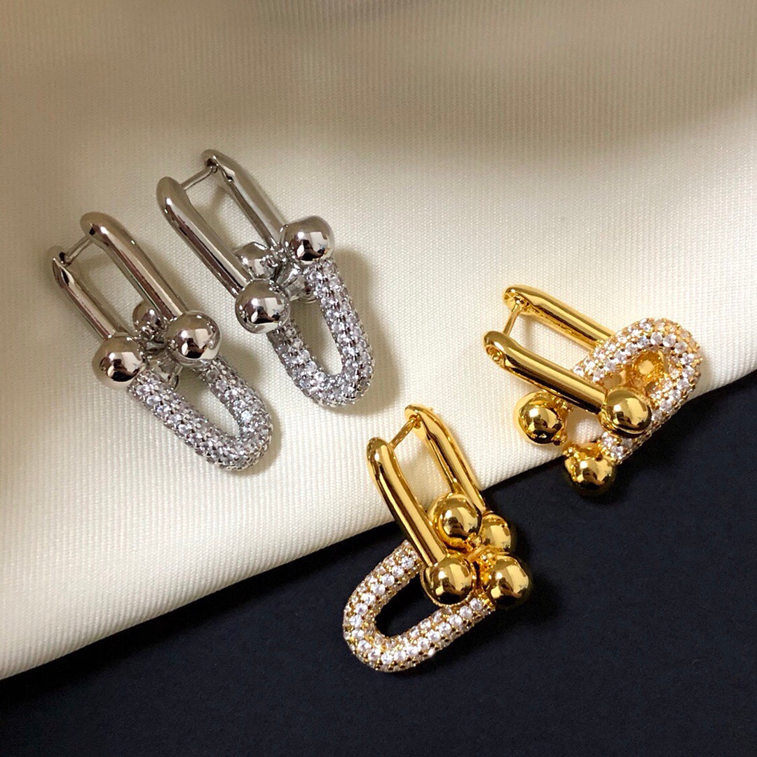 [Hyrra Jewelry]HARDWARE DROP EARRINGS DOUBLE LINK DIAMOND