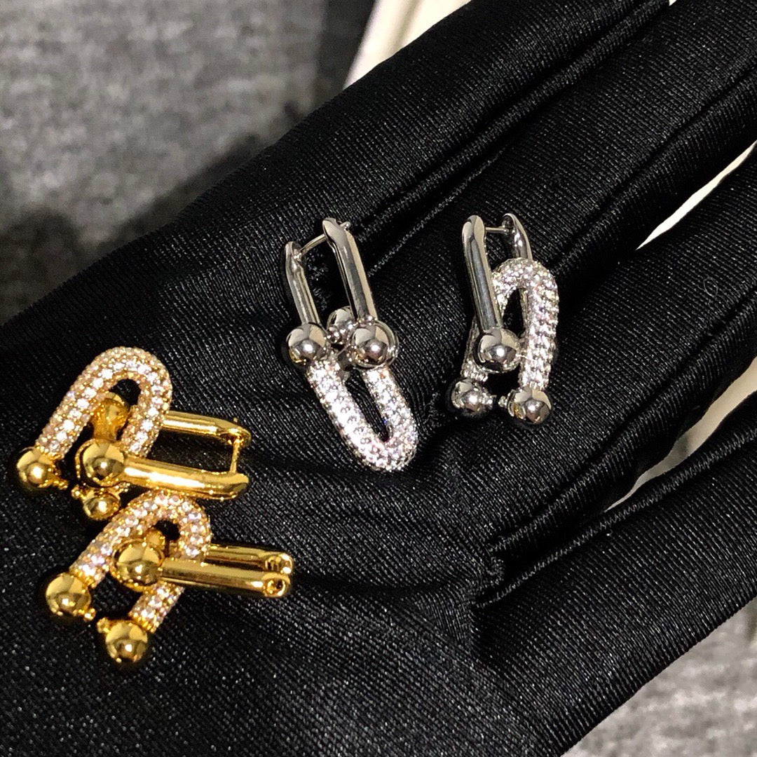 [Hyrra Jewelry]HARDWARE DROP EARRINGS DOUBLE LINK DIAMOND