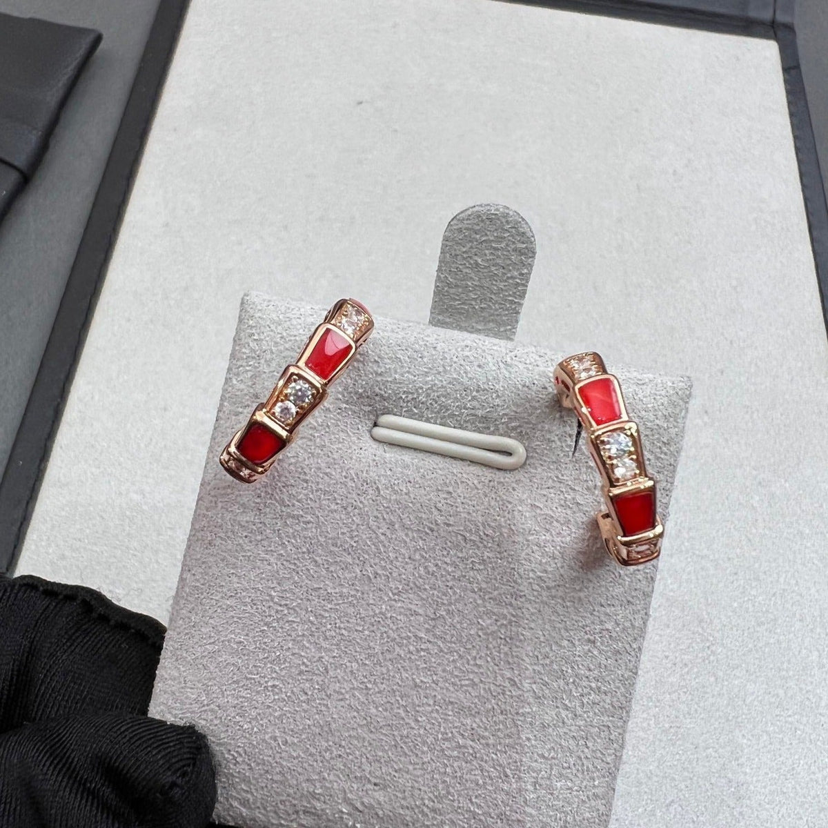 [⭐Hyrra Jewelry]SERPENTI CARNELIAN PINK GOLD EARRINGS