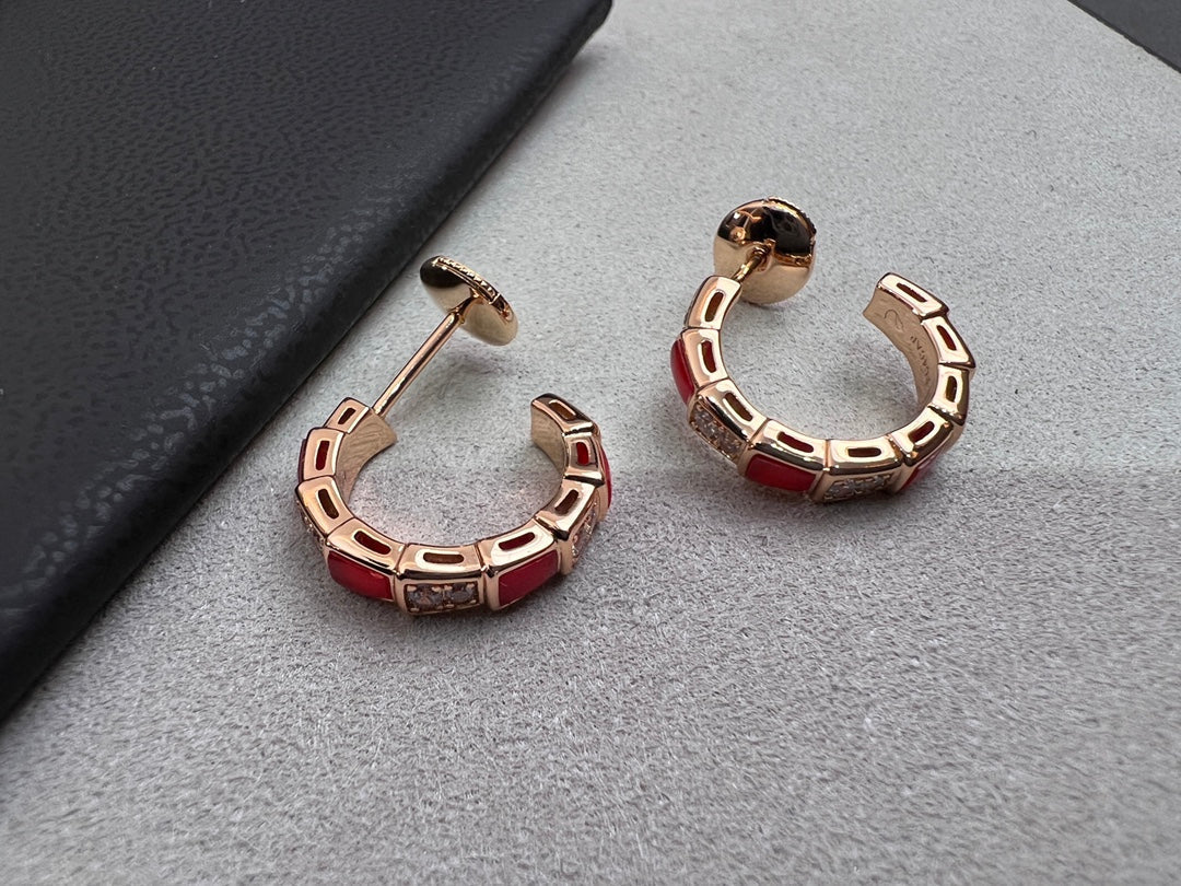 [⭐Hyrra Jewelry]SERPENTI CARNELIAN PINK GOLD EARRINGS