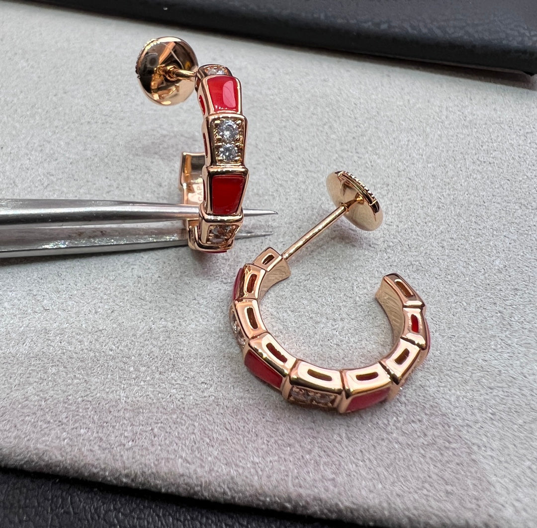 [⭐Hyrra Jewelry]SERPENTI CARNELIAN PINK GOLD EARRINGS