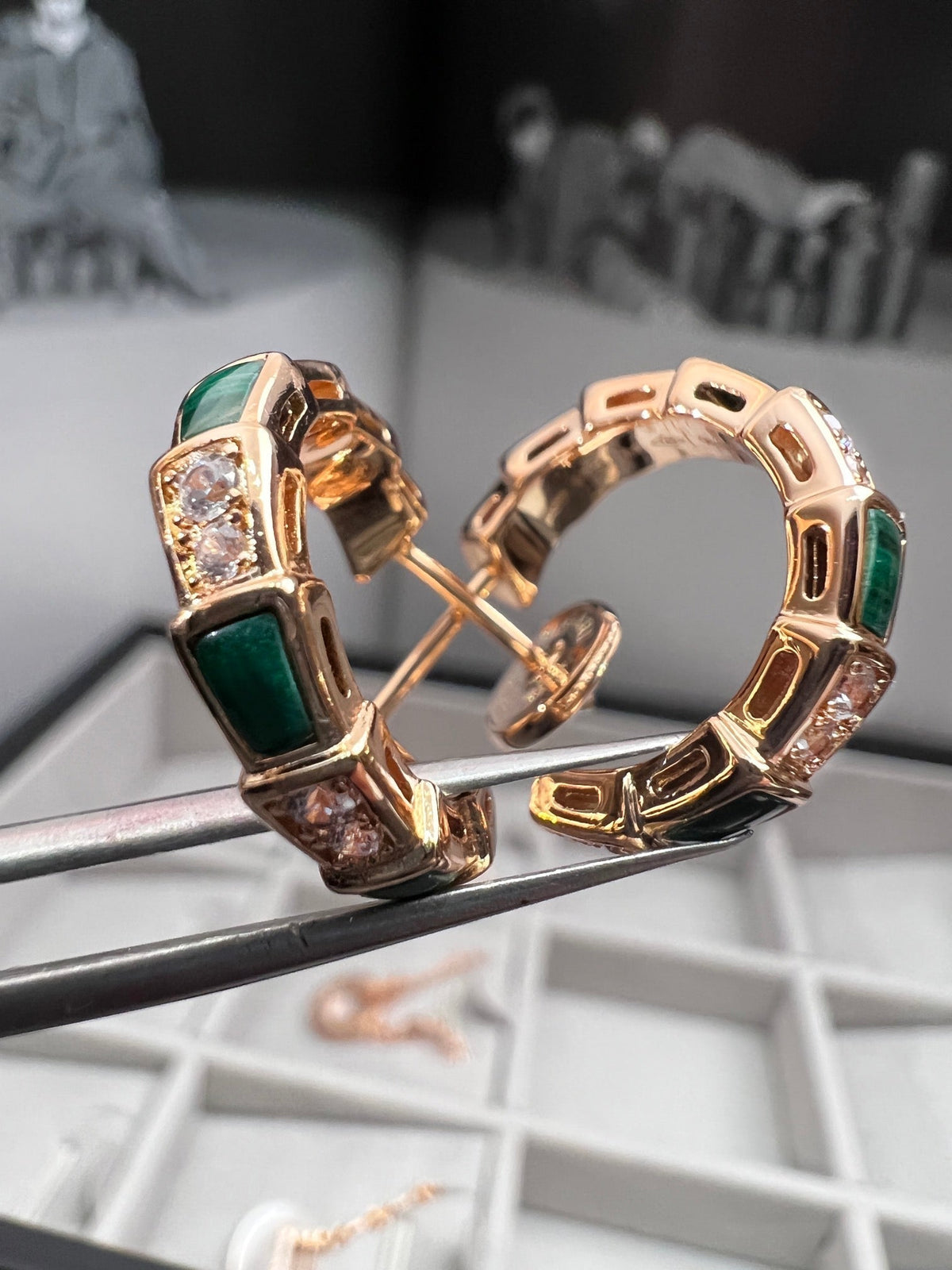 [⭐Hyrra Jewelry]SERPENTI MALACHITE PINK GOLD EARRINGS