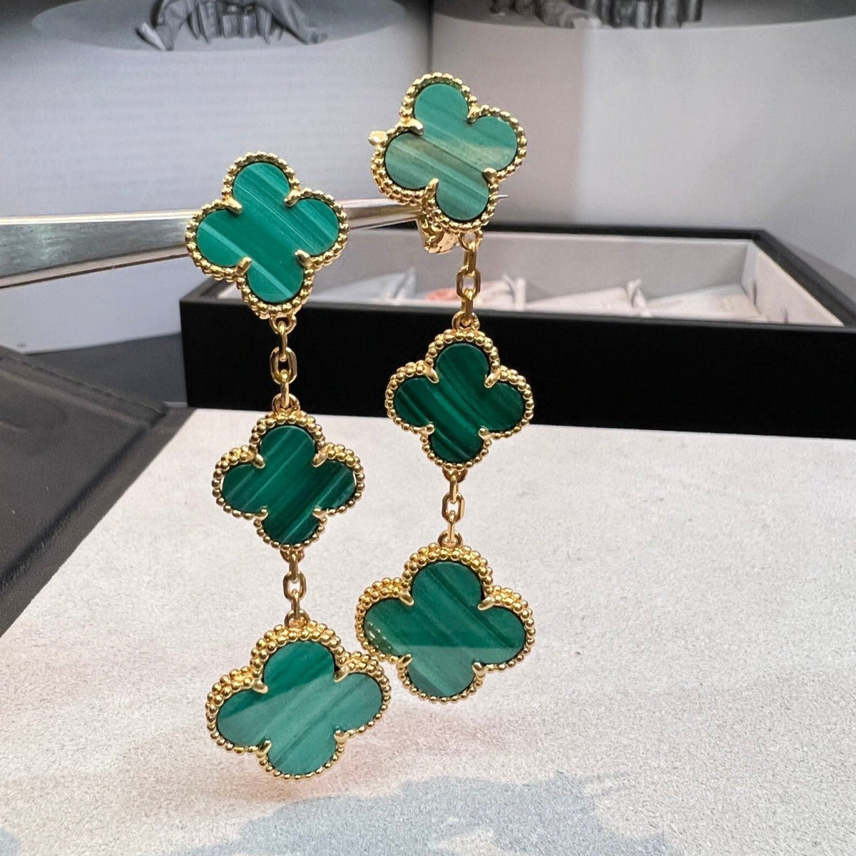 [⭐Hyrra Jewelry]CLOVER MALACHITE 3 MOTIFS GOLD