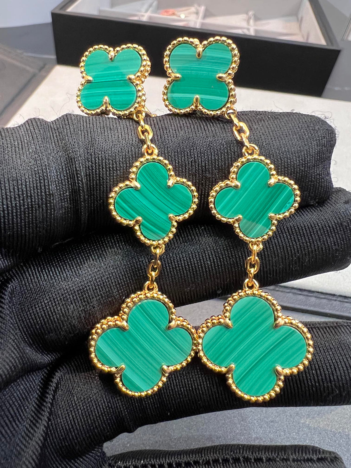 [⭐Hyrra Jewelry]CLOVER MALACHITE 3 MOTIFS GOLD