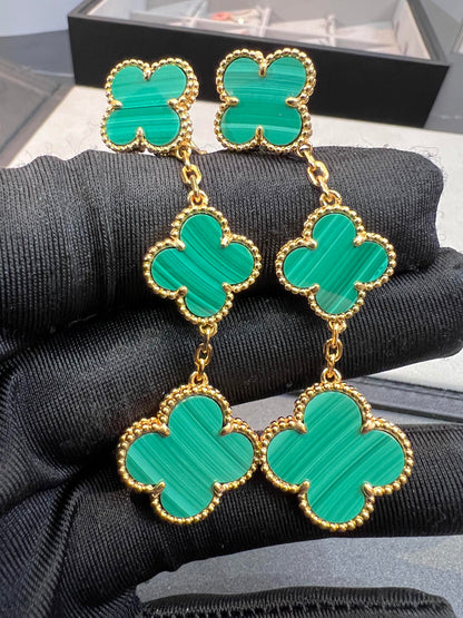 [⭐Hyrra Jewelry]CLOVER MALACHITE 3 MOTIFS GOLD