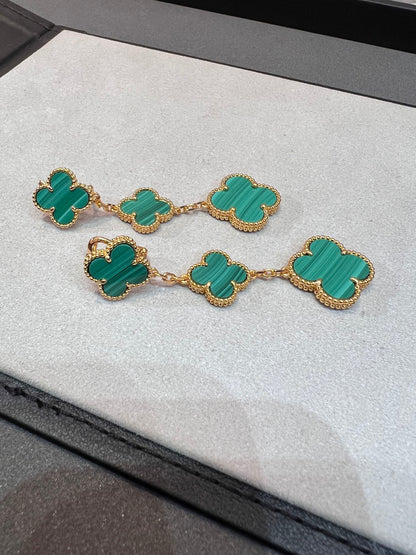 [⭐Hyrra Jewelry]CLOVER MALACHITE 3 MOTIFS GOLD