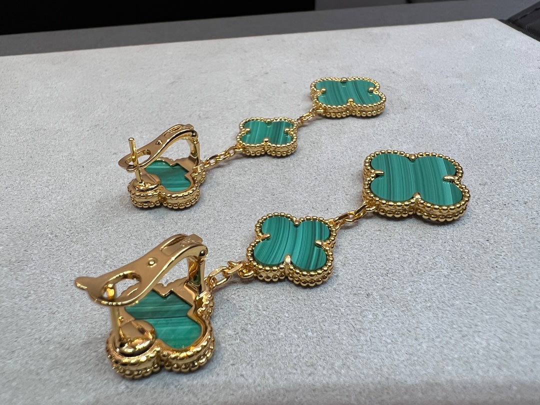 [⭐Hyrra Jewelry]CLOVER MALACHITE 3 MOTIFS GOLD