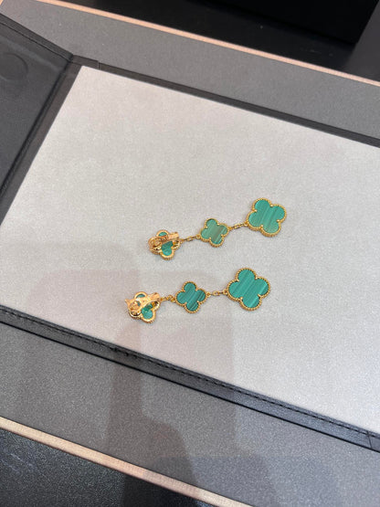 [⭐Hyrra Jewelry]CLOVER MALACHITE 3 MOTIFS GOLD