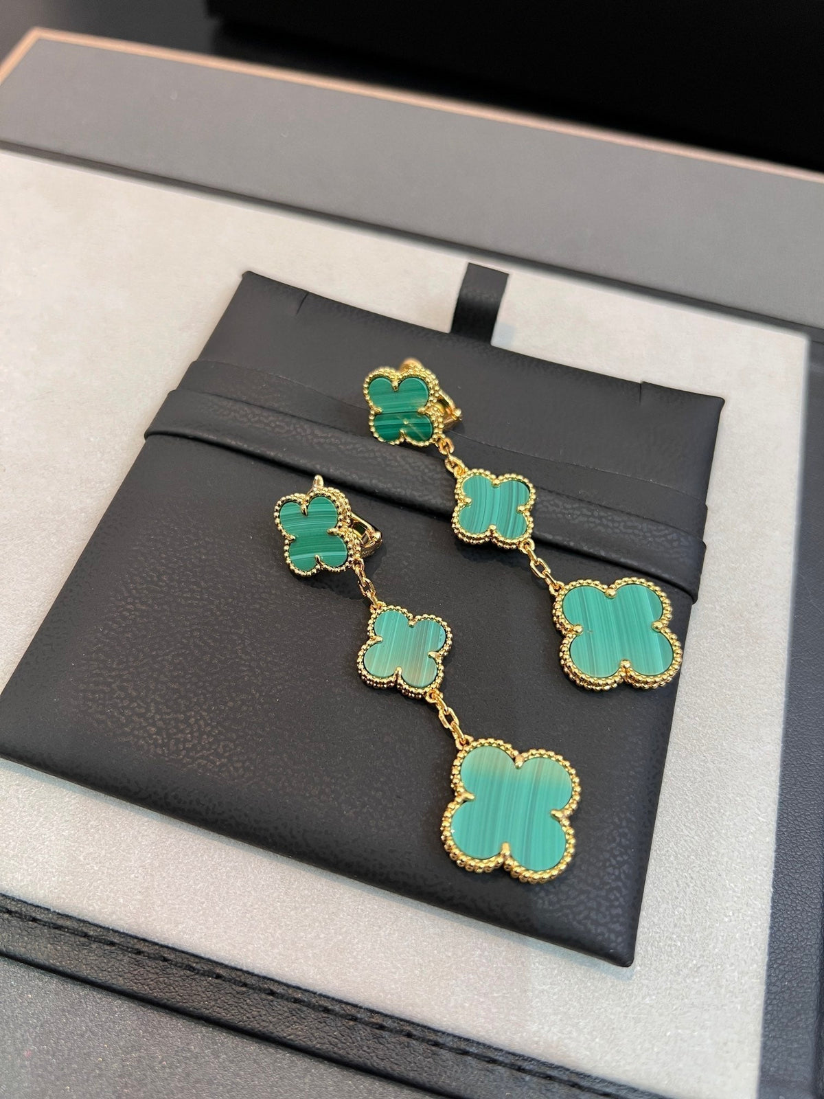 [⭐Hyrra Jewelry]CLOVER MALACHITE 3 MOTIFS GOLD