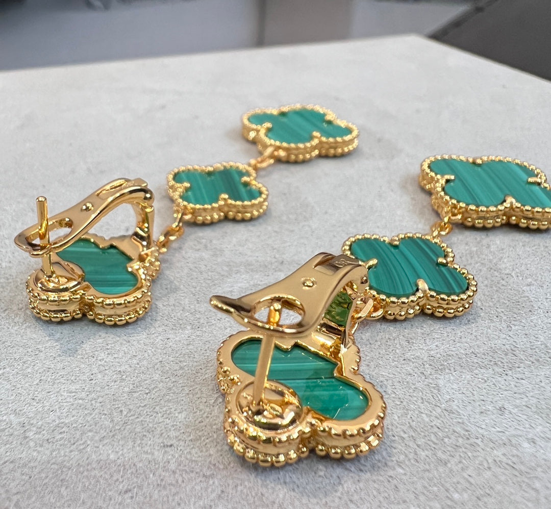 [⭐Hyrra Jewelry]CLOVER MALACHITE 3 MOTIFS GOLD