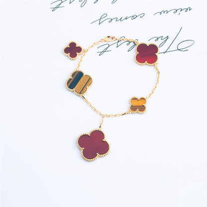 [⭐Hyrra Jewelry]CLOVER BRACELET 5 MOTIFS CARNELIAN TIGER EYE