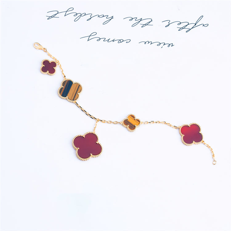 [⭐Hyrra Jewelry]CLOVER BRACELET 5 MOTIFS CARNELIAN TIGER EYE