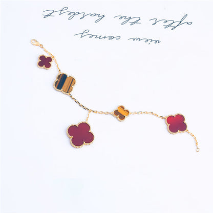 [⭐Hyrra Jewelry]CLOVER BRACELET 5 MOTIFS CARNELIAN TIGER EYE
