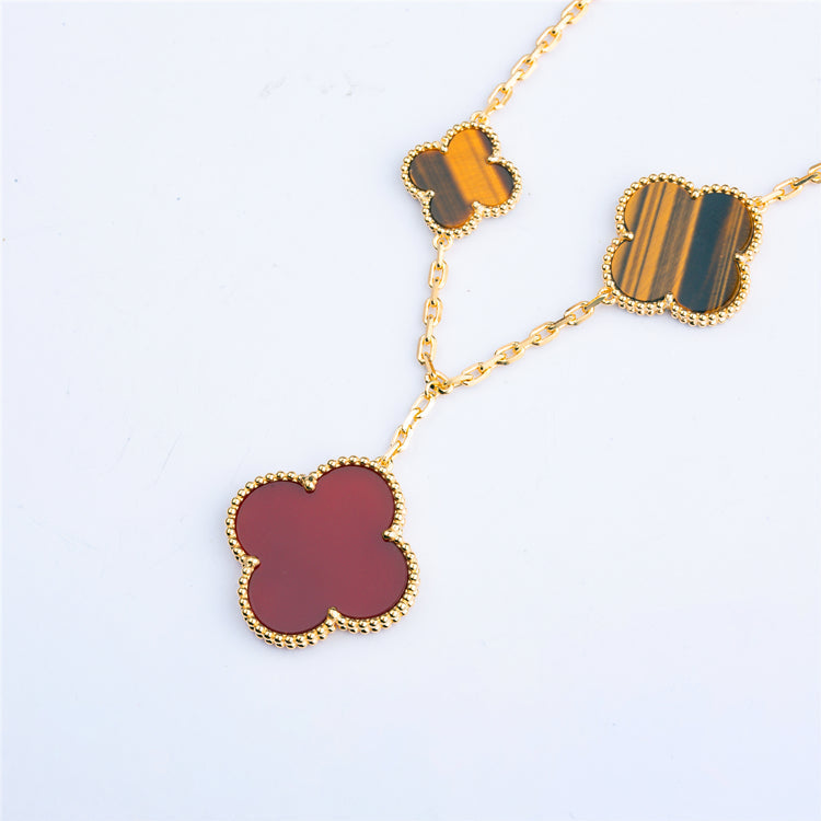 [⭐Hyrra Jewelry]CLOVER BRACELET 5 MOTIFS CARNELIAN TIGER EYE