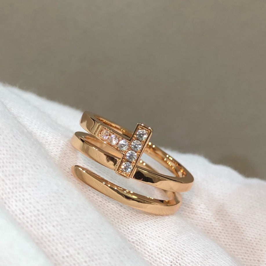 [Hyrra Jewelry]T WIRE DOUBLE ROWS RING PINK GOLD