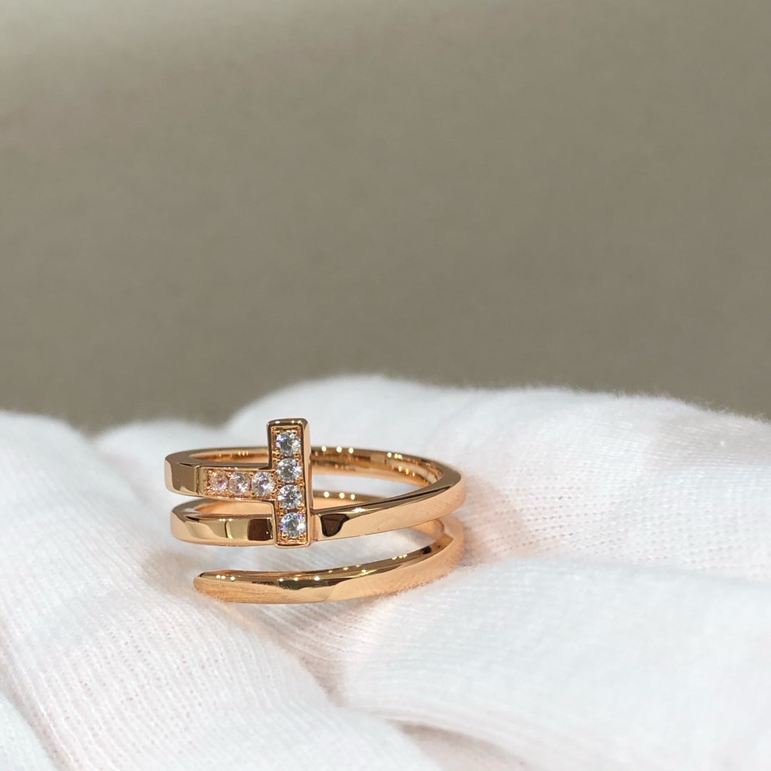 [Hyrra Jewelry]T WIRE DOUBLE ROWS RING PINK GOLD