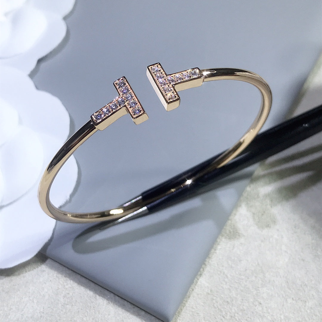 [Hyrra Jewelry]T BRACELET PINK GOLD 1.8MM DIAMOND