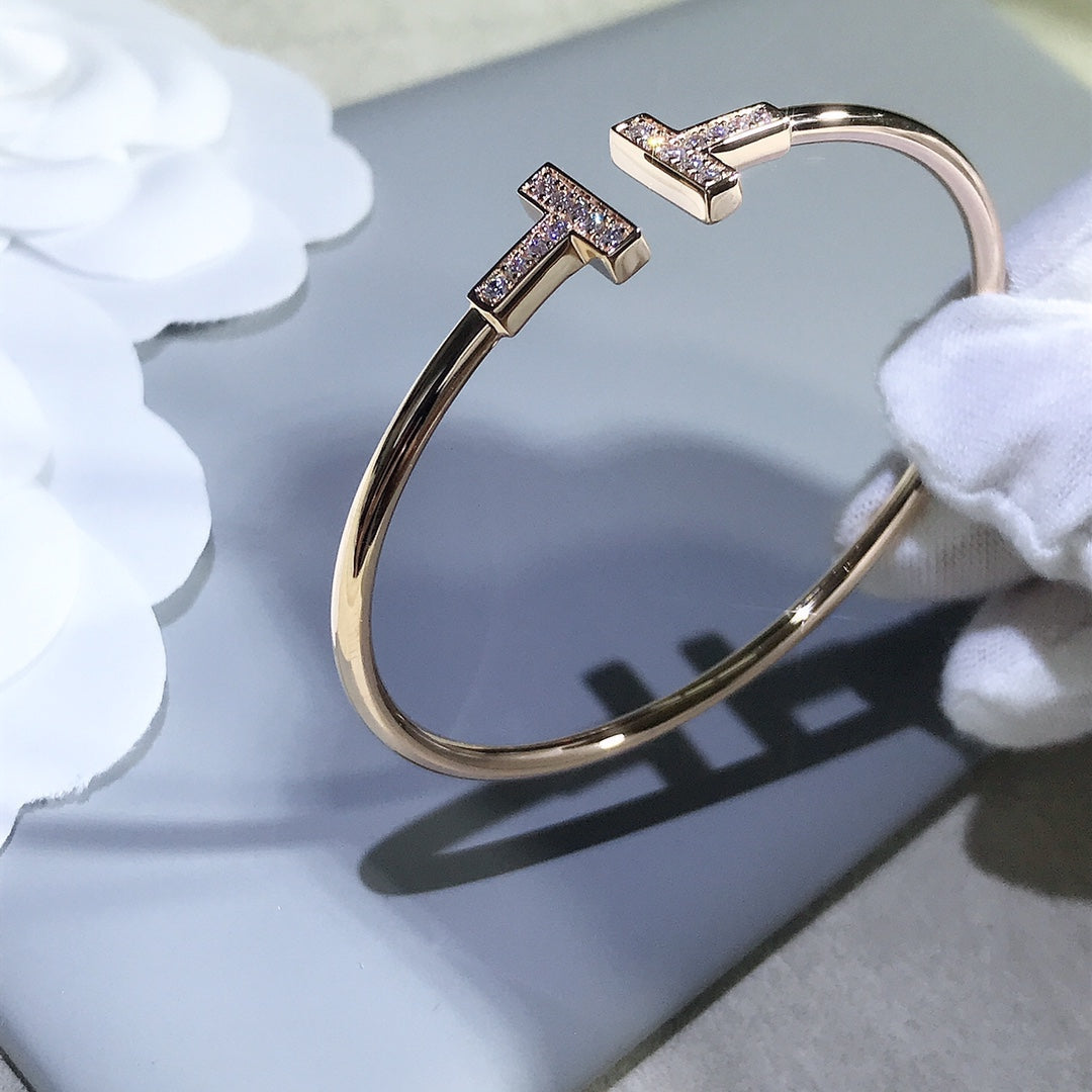 [Hyrra Jewelry]T BRACELET PINK GOLD 1.8MM DIAMOND