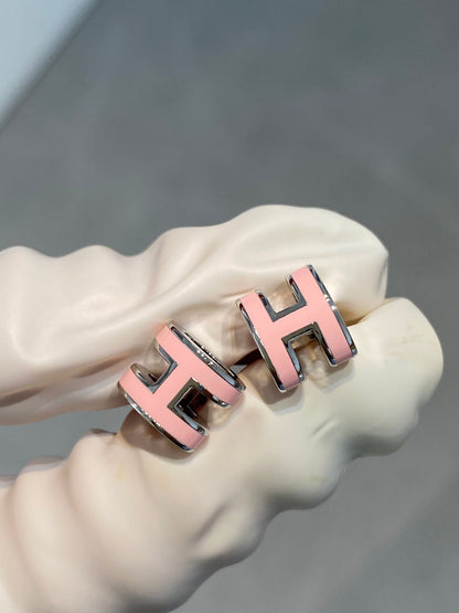 [⭐Hyrra Jewelry]MINI POP H SILVER EARRINGS PINK