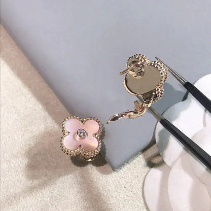 [⭐Hyrra Jewelry]CLOVER MEDIUM 1 MOTIFS  PINK MOP DIAMOND EARRINGS