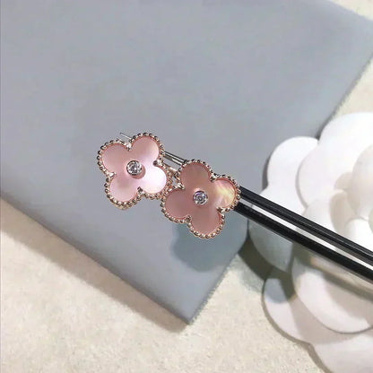 [⭐Hyrra Jewelry]CLOVER MEDIUM 1 MOTIFS  PINK MOP DIAMOND EARRINGS