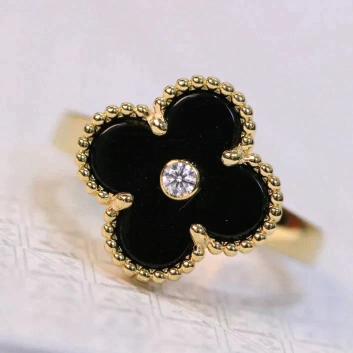 [⭐Hyrra Jewelry]CLOVER ONYX RING GOLD DIAMOND
