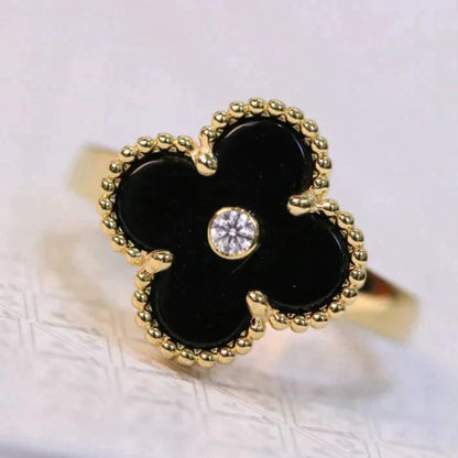[⭐Hyrra Jewelry]CLOVER ONYX RING GOLD DIAMOND