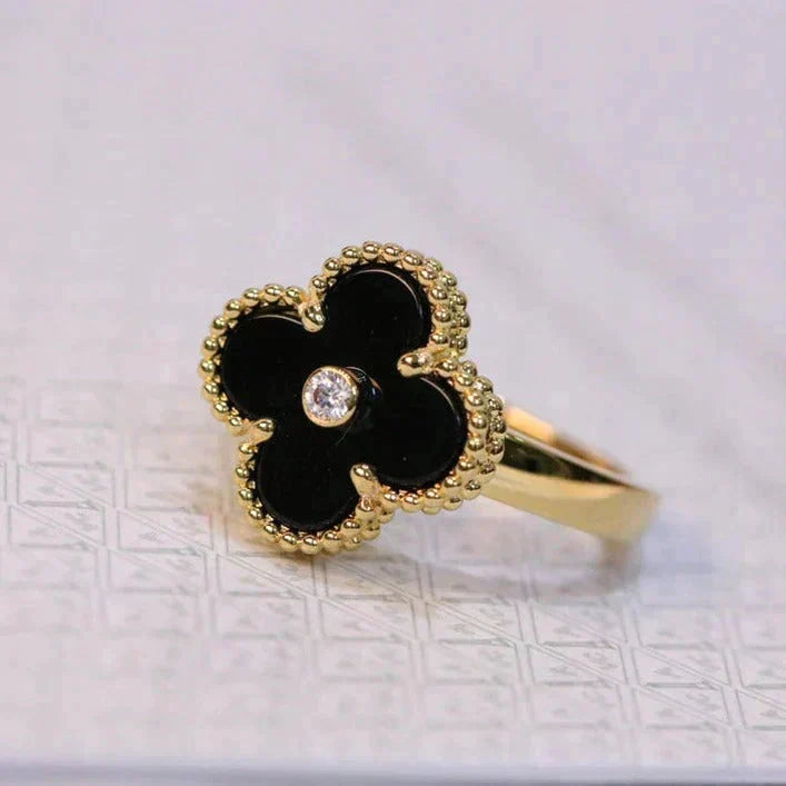 [⭐Hyrra Jewelry]CLOVER ONYX RING GOLD DIAMOND