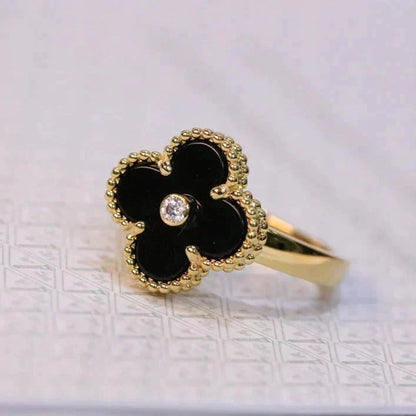 [⭐Hyrra Jewelry]CLOVER ONYX RING GOLD DIAMOND