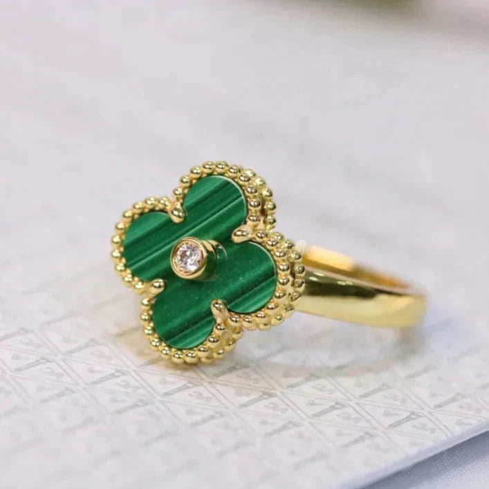 [⭐Hyrra Jewelry]CLOVER MALACHITE RING GOLD DIAMOND