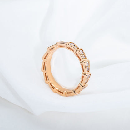 [⭐Hyrra Jewelry]SERPENTI RING PINK GOLD DIAMOND PAVED 3MM