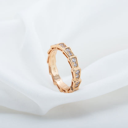 [⭐Hyrra Jewelry]SERPENTI RING PINK GOLD DIAMOND PAVED 3MM