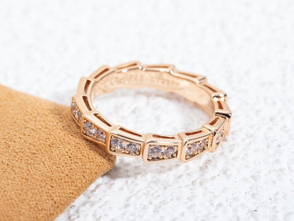 [⭐Hyrra Jewelry]SERPENTI RING PINK GOLD DIAMOND PAVED 3MM
