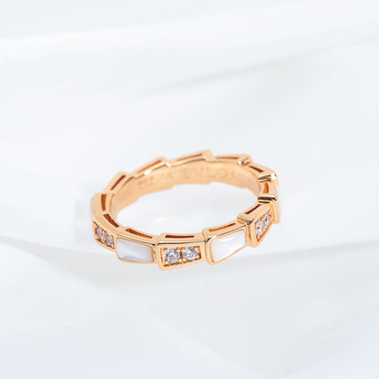 [⭐Hyrra Jewelry]SERPENTI RING PINK GOLD DIAMOND MOP 3MM
