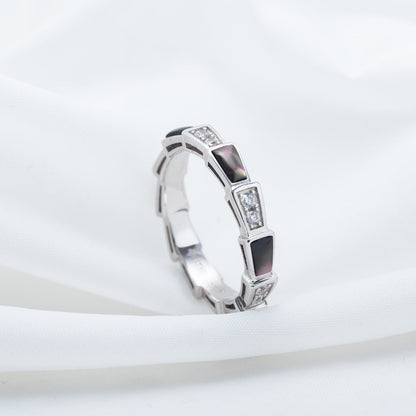 [⭐Hyrra Jewelry]SERPENTI RING SILVER  DIAMOND BLACK MOP 3MM