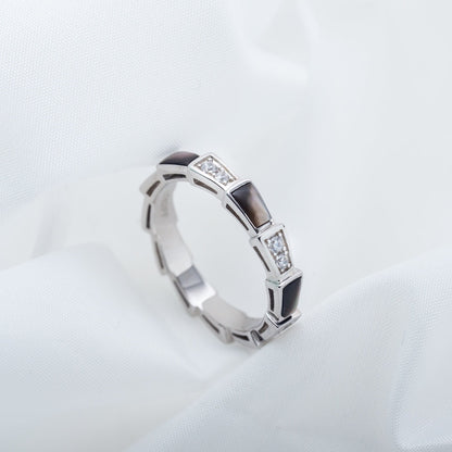 [⭐Hyrra Jewelry]SERPENTI RING SILVER  DIAMOND BLACK MOP 3MM