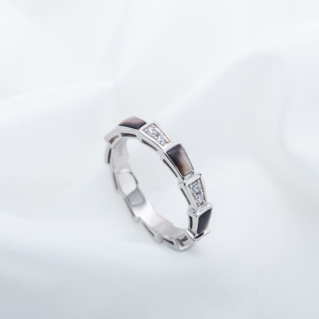 [⭐Hyrra Jewelry]SERPENTI RING SILVER  DIAMOND BLACK MOP 3MM