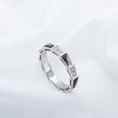 [⭐Hyrra Jewelry]SERPENTI RING SILVER  DIAMOND BLACK MOP 3MM