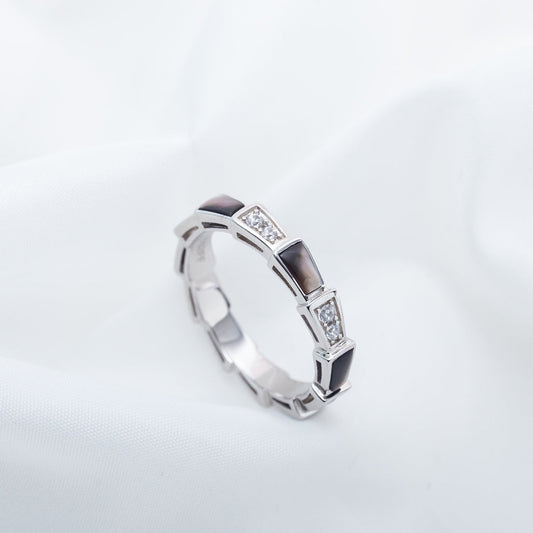 [⭐Hyrra Jewelry]SERPENTI RING SILVER  DIAMOND BLACK MOP 3MM