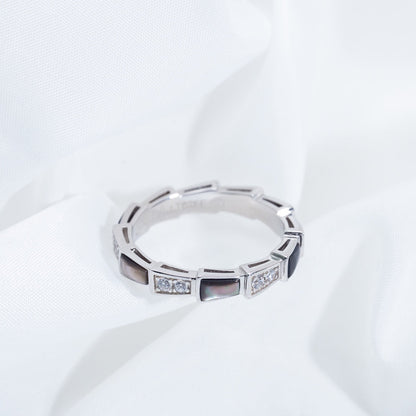 [⭐Hyrra Jewelry]SERPENTI RING SILVER  DIAMOND BLACK MOP 3MM