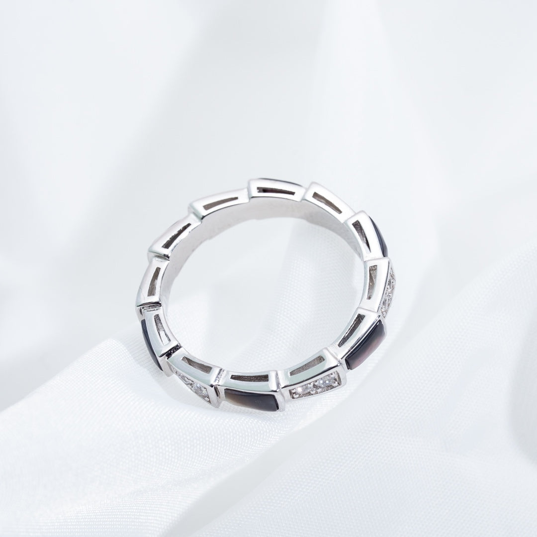 [⭐Hyrra Jewelry]SERPENTI RING SILVER  DIAMOND BLACK MOP 3MM