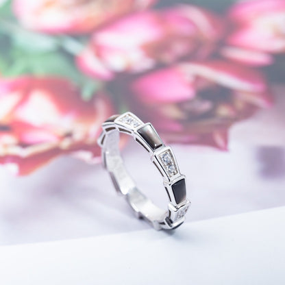 [⭐Hyrra Jewelry]SERPENTI RING SILVER  DIAMOND BLACK MOP 3MM