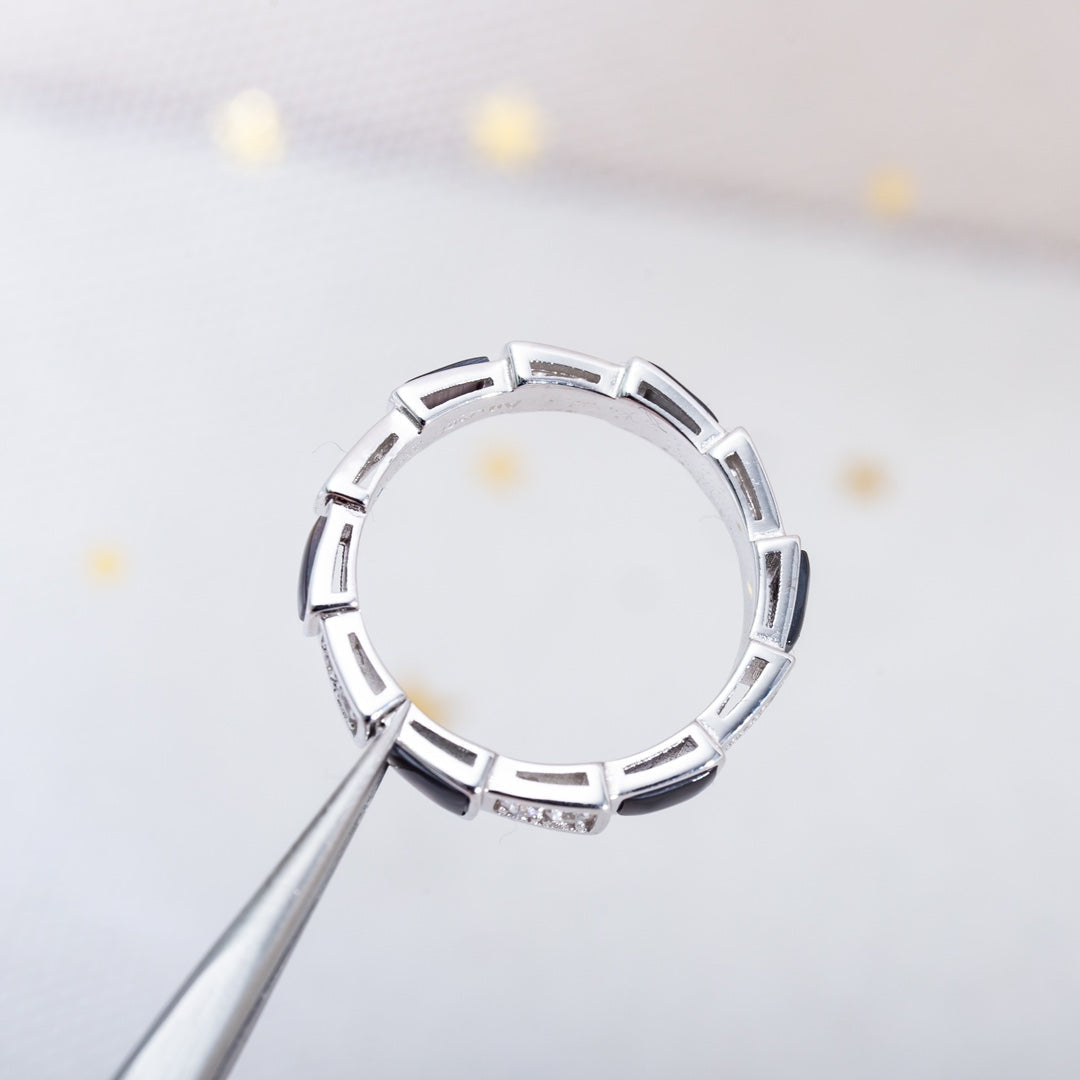 [⭐Hyrra Jewelry]SERPENTI RING SILVER  DIAMOND BLACK MOP 3MM