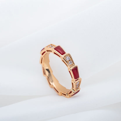 [⭐Hyrra Jewelry]SERPENTI RING PINK GOLD CARNELIAN DIAMOND 3MM
